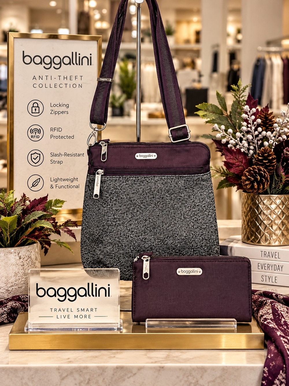 Baggallini Modern Everywhere Slim Crossbody + RFID Wristlet — NWT